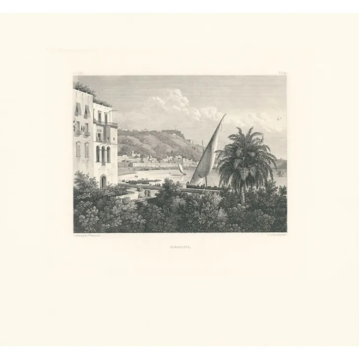 Outlet Estampe Le port de Mergellina, Naples, côté du Pausylippe Architecture Et Villes