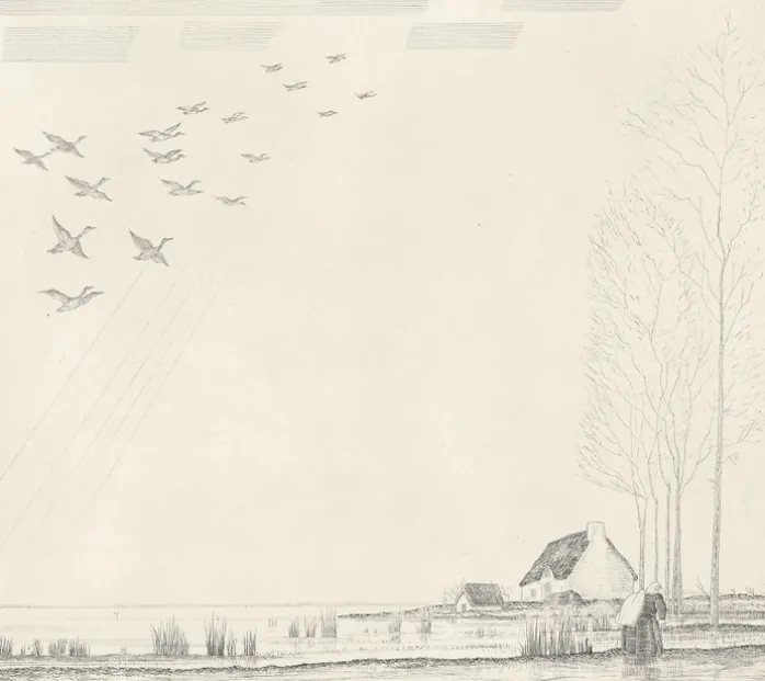 Estampe Le Vol de canards (Grande Brière) - Jean-Emile Laboureur