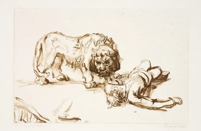Estampe Lion s'approchant d'un cadavre - Rembrandt