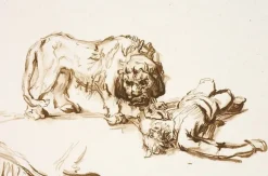 Estampe Lion s'approchant d'un cadavre - Rembrandt