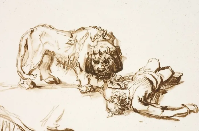 Estampe Lion s'approchant d'un cadavre - Rembrandt