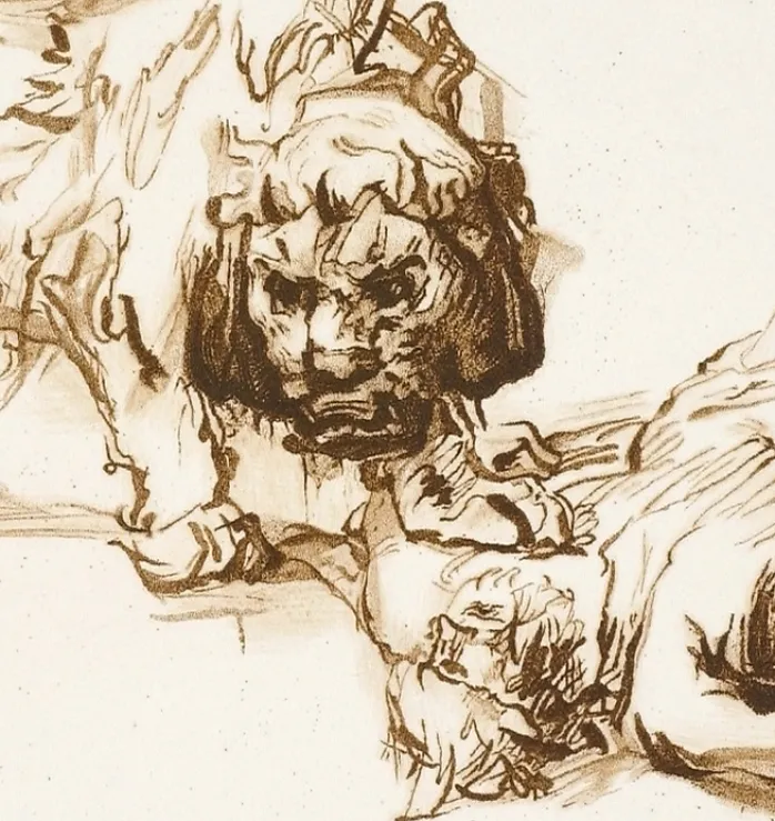 Estampe Lion s'approchant d'un cadavre - Rembrandt