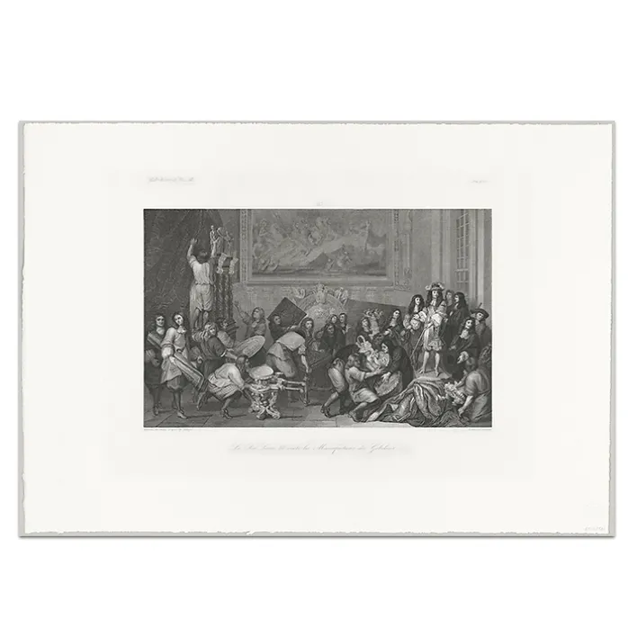 Estampe Louis XIV visite les manufactures des Gobelins