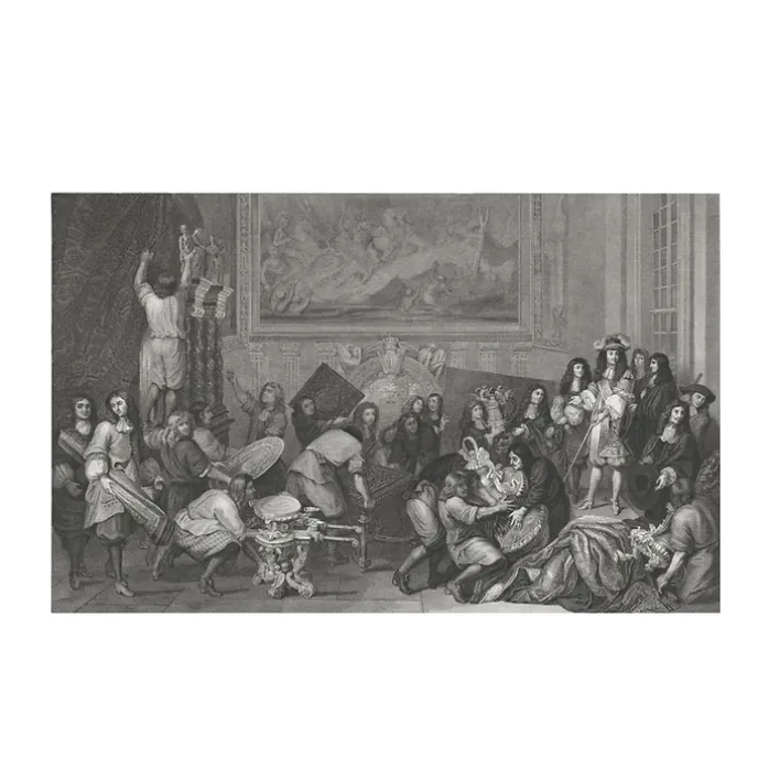 Estampe Louis XIV visite les manufactures des Gobelins
