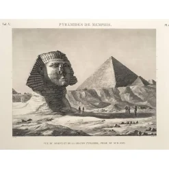 Estampe Memphis. Vue du Sphinx et de la grande pyramide, prise du sud-est