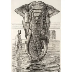 Estampe Paul Jouve - Éléphant du temple de Siva (Indes anglaises)