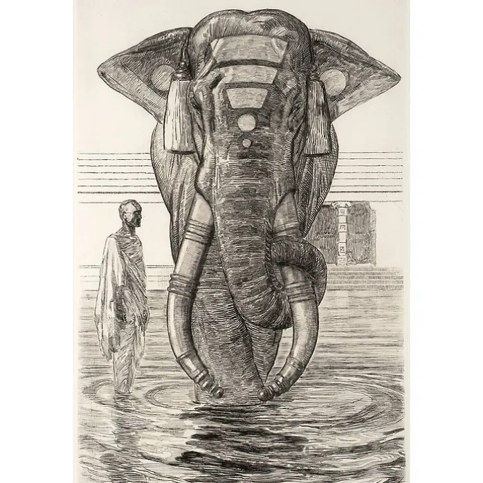Estampe Paul Jouve - Éléphant du temple de Siva (Indes anglaises)