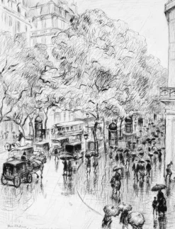 Estampe Pluie d'automne, boulevard des Capucines à Paris - Frank Armington