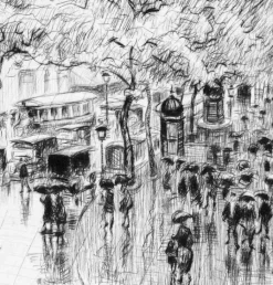 Estampe Pluie d'automne, boulevard des Capucines à Paris - Frank Armington