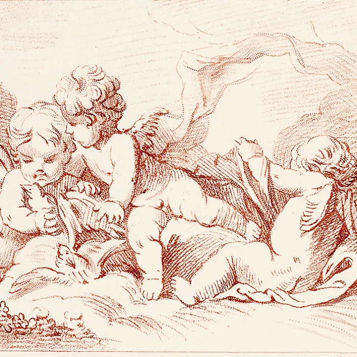 Estampe Quatre amours avec char et carquois