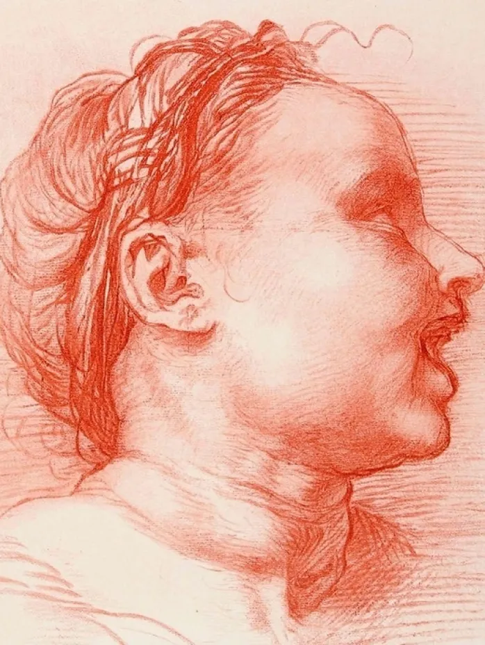 Estampe Tête d'enfant souriant, tourné à droite - Andrea del Sarto