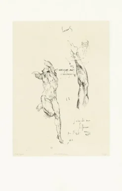 Estampe Étude d'homme nu et étude de bras - Michel-Ange