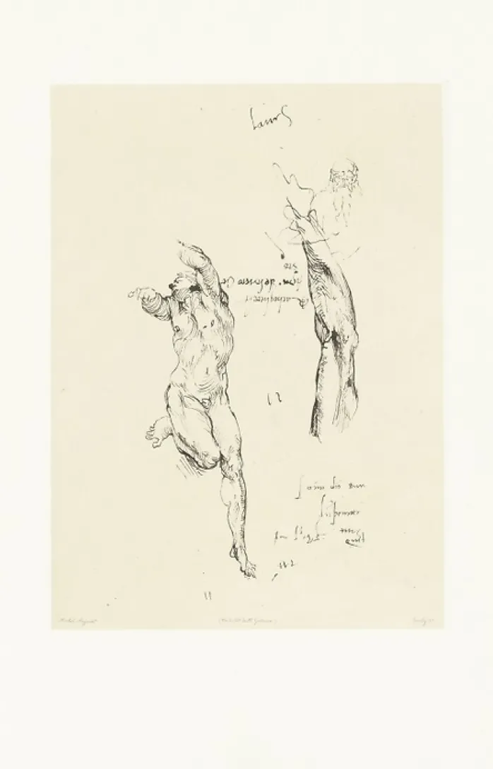 Estampe Étude d'homme nu et étude de bras - Michel-Ange