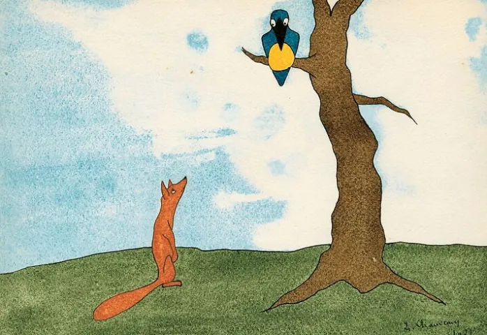 Fables de La Fontaine, « Le corbeau et le renard », N°12, 1921 (toiles encadrées)