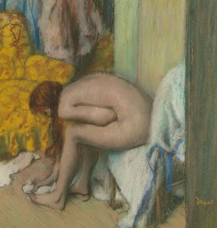 Femme à la toilette, essuyant son pied gauche (panneaux acryliques)