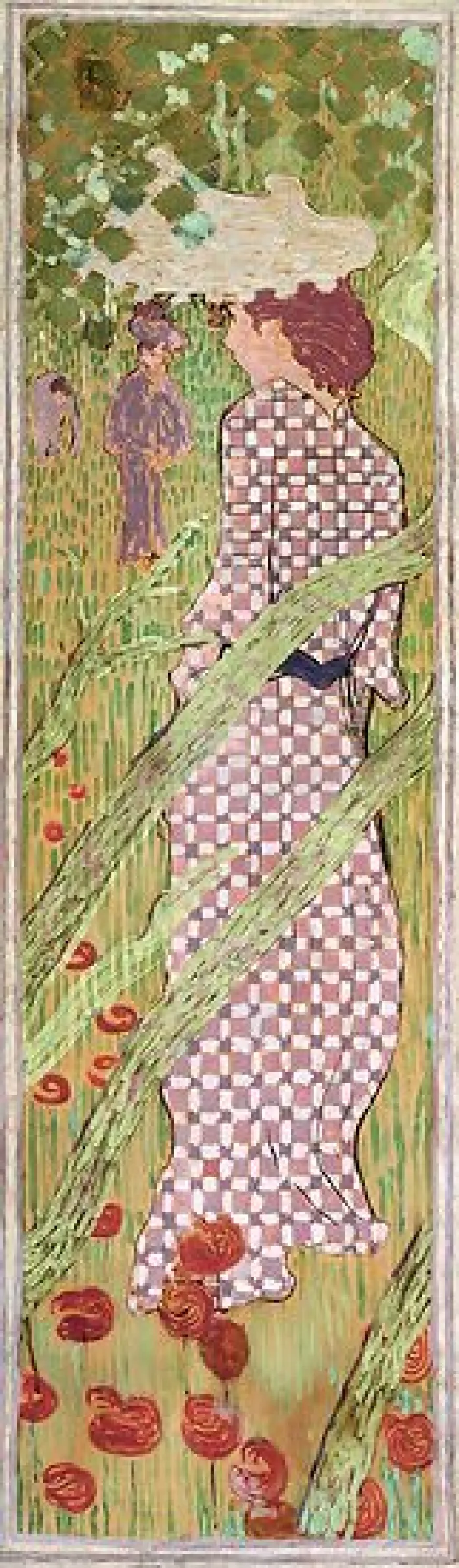 Femmes au jardin : Femme à la robe quadrillée (affiches d'art)