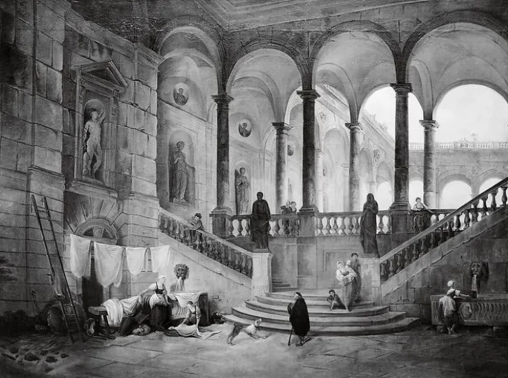 Clearance Grand escalier d'un palais avec lavandières (affiches d'art encadrées) Affiches D'Art Encadrées|Toiles Sur Châssis