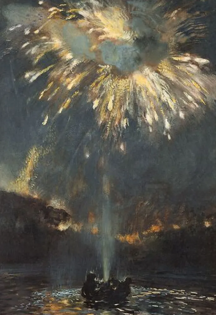 Grand jet d'eau et feu d'artifice (panneaux acryliques)