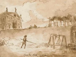 Homme travaillant la chaux, devant la villa Albani (panneaux aluminium)