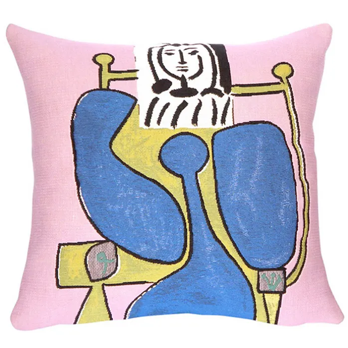 Housse de coussin Picasso Femme assise à la robe bleue