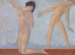 Sale Japonaise nue agenouillée et adolescent nu debout (affiches d'art) Affiches D'Art