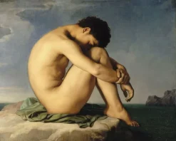 Jeune homme nu assis au bord de la mer - Etude (affiches d'art encadrées) Affiches D'Art Encadrées|Toiles Sur Châssis