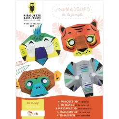Kit créatif 4 masques de la jungle 3D à colorier Loisirs Créatifs