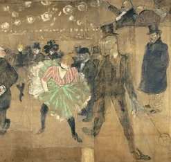 La Danse au Moulin Rouge, dit aussi La Goulue et Valentin le Désossé,panneau pour la baraque de La Goulue à la Foire du Trône à Paris (panneau de gauche), 1895 (toiles encadrées)