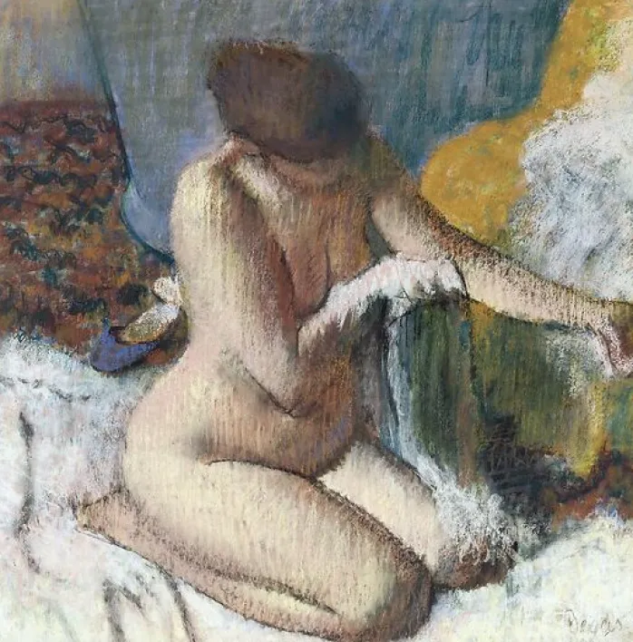 La sortie du bain ou Femme s'essuyant le bras gauche (affiches d'art encadrées)