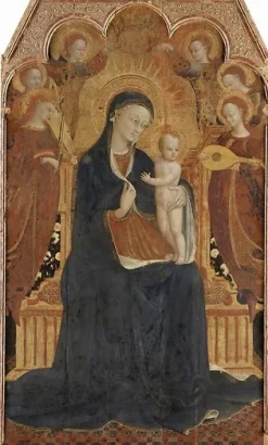 La Vierge et l'Enfant entourés de 6 anges, Saint Antoine de Padoue, Saint Jean l'Evangéliste (panneaux aluminium)