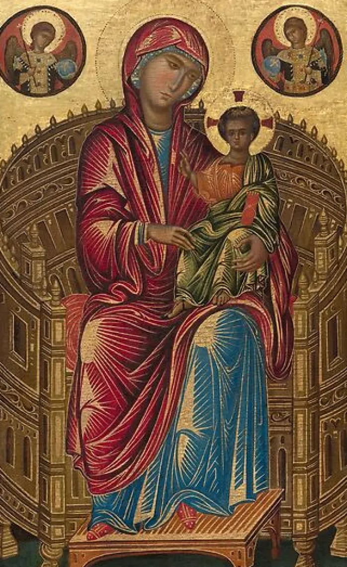 La Vierge et l'Enfant en trône avec deux anges, dite Madone Mellon (affiches d'art encadrées)
