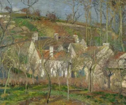 Les toits rouges, coin de village, effet d'hiver (panneaux acryliques)