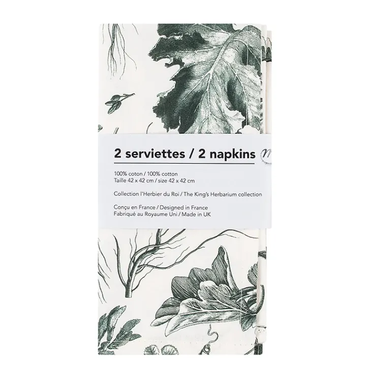 Discount Lot de 2 serviettes de table L'Herbier du Roi Vert - 42x42 cm Art De La Table