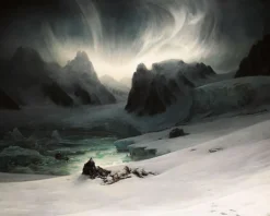 Magdalena-Bay, vue prise de la presqu'île des tombeaux, au nord du Spitzberg. Effet d'aurore boréale (toiles sans cadre)