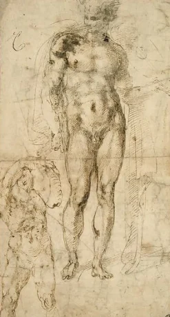 Mercure, inventeur de la lyre; homme nu portant un fardeau (panneaux aluminium)