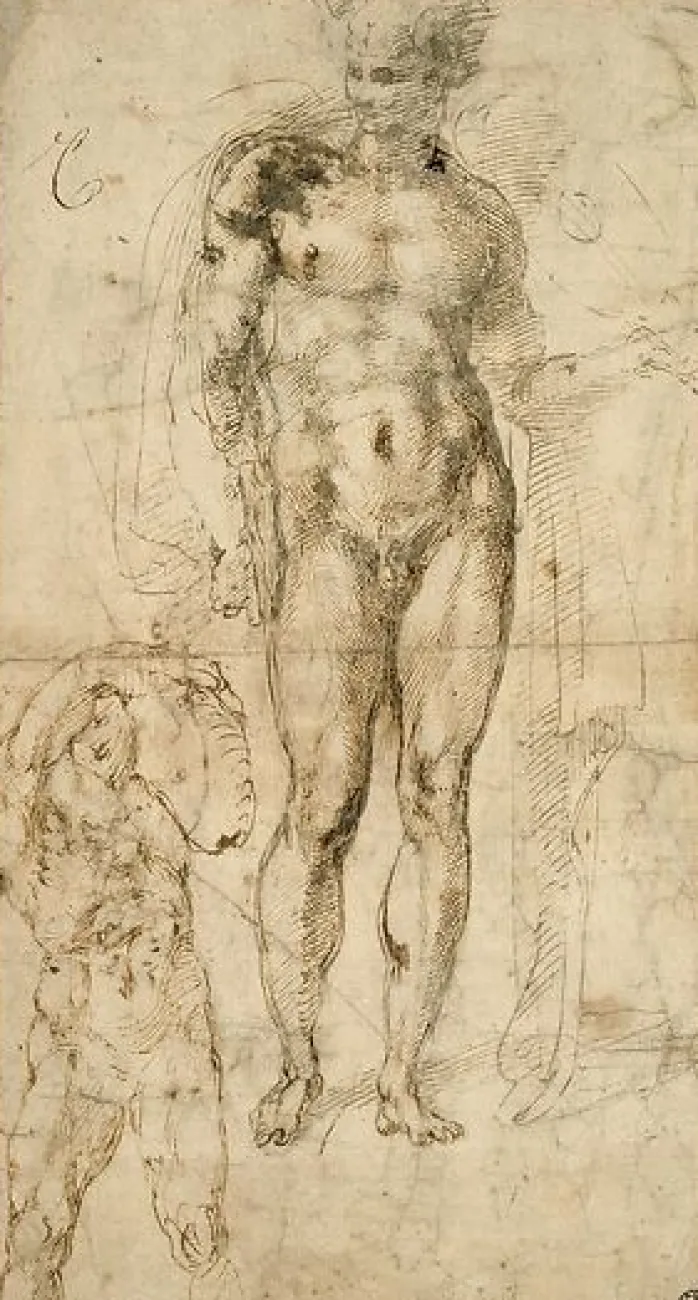 Mercure, inventeur de la lyre; homme nu portant un fardeau (panneaux aluminium)