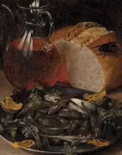 Nature morte au flacon de vin et aux poissons (affiches d'art encadrées)
