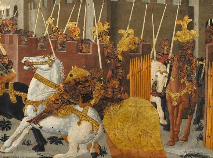 Panneau de cassone : combat de cavalerie sous les murs de Troie II/II (panneaux aluminium)