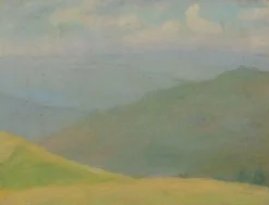Paysage de montagne avec prairie jaune au premier plan (panneaux acryliques)
