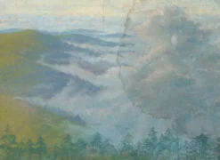 Hot Paysage de montagne avec sapins au premier plan et brume (panneaux aluminium) Panneaux Aluminium|Toiles Sur Châssis