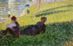 Paysage, homme assis, femme étendue, étude pour Un dimanche après-midi à l’île de la Grande Jatte (panneaux aluminium)