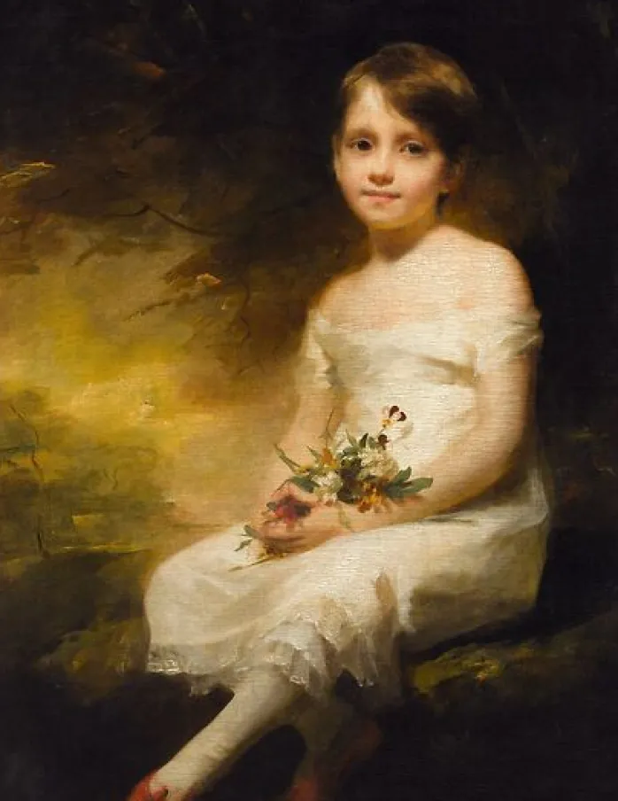Petite fille tenant des fleurs dit aussi Innocence : portrait de Nancy Graham (panneaux aluminium)