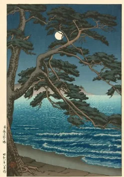 Pleine lune sur la plage d'Enoshima (toiles sans cadre) Toiles Sans Cadre|Toiles Encadrées