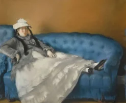 Portrait de madame Edouard Manet sur un canapé bleu (panneaux aluminium)