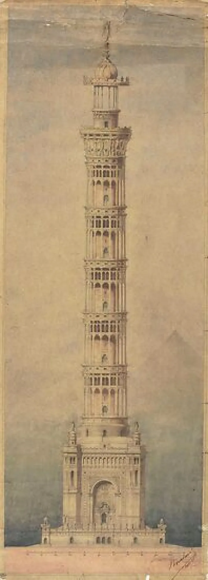 Projet de phare monumental pour Paris, élévation (panneaux aluminium)