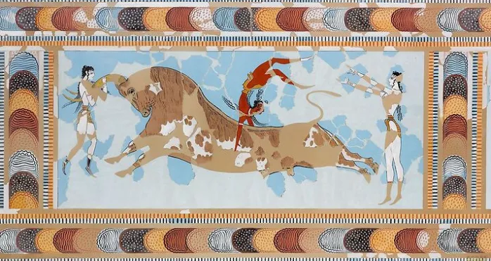 Reproduction de la fresque de l’Acrobate sur taureau Knossos (panneaux aluminium)