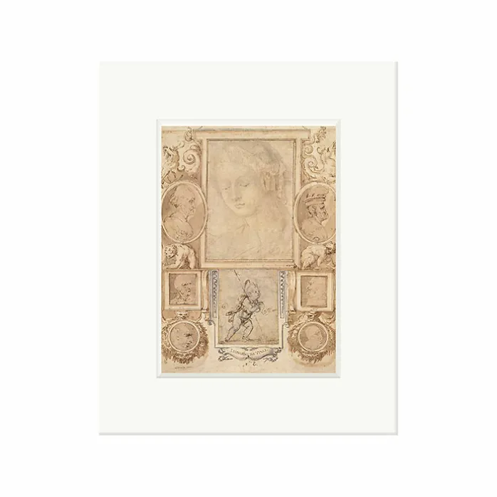 Reproduction sous Marie-Louise Léonard de Vinci - Sept études de têtes. Saint Jean Baptiste enfant