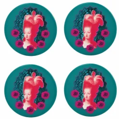 Set de 4 dessous de verre en céramique Marie-Antoinette Pop Bleu canard