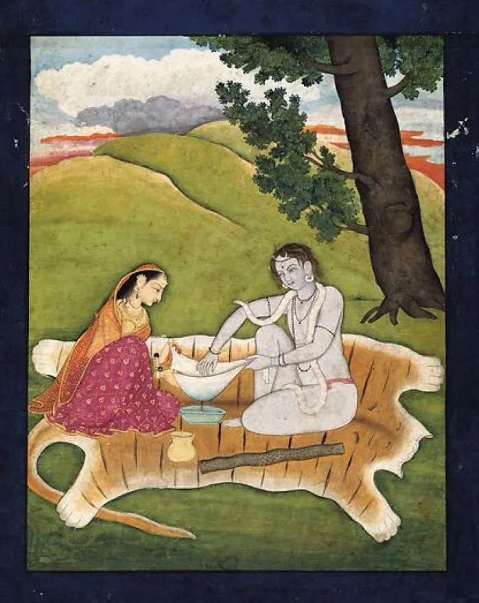 Shiva et Parvati préparant le bhang (affiches d'art encadrées)