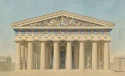 Temple T à Sélinonte (Sicile) : élévation, restitution de la façade principale (panneaux acryliques)